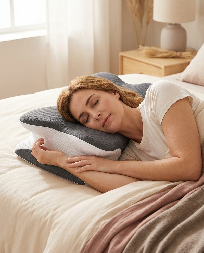 Restful side-sleeping on the Reviv cooling pillow